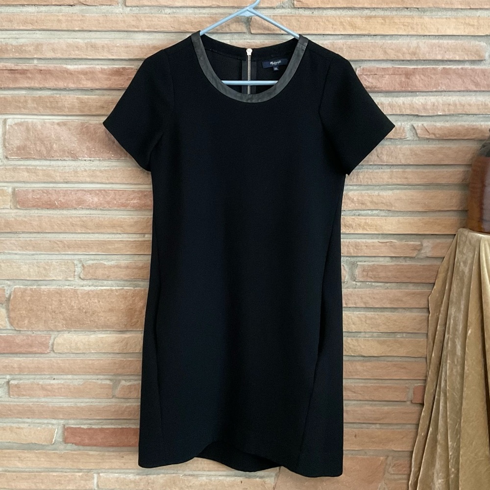 Madewell Black Shift Dress Leather Collar Neckline XS